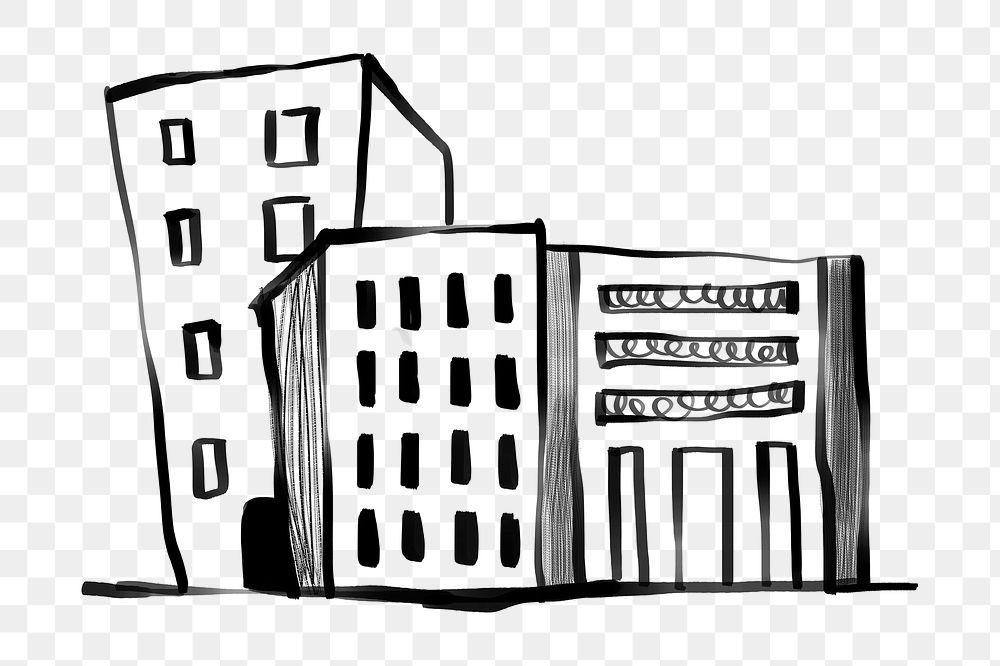 Office buildings png sticker, real estate, property doodle, transparent background