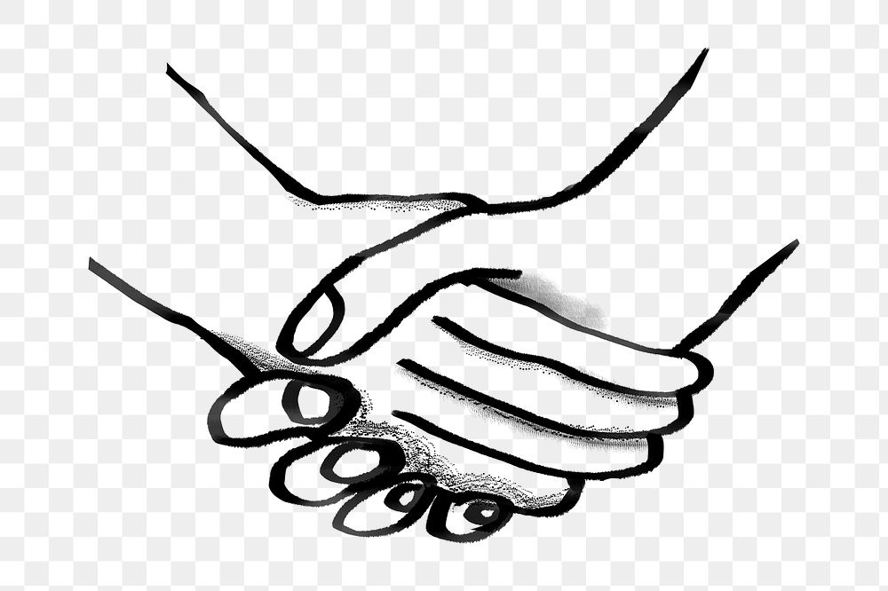 Handshake doodle png, business partnership doodle, transparent background