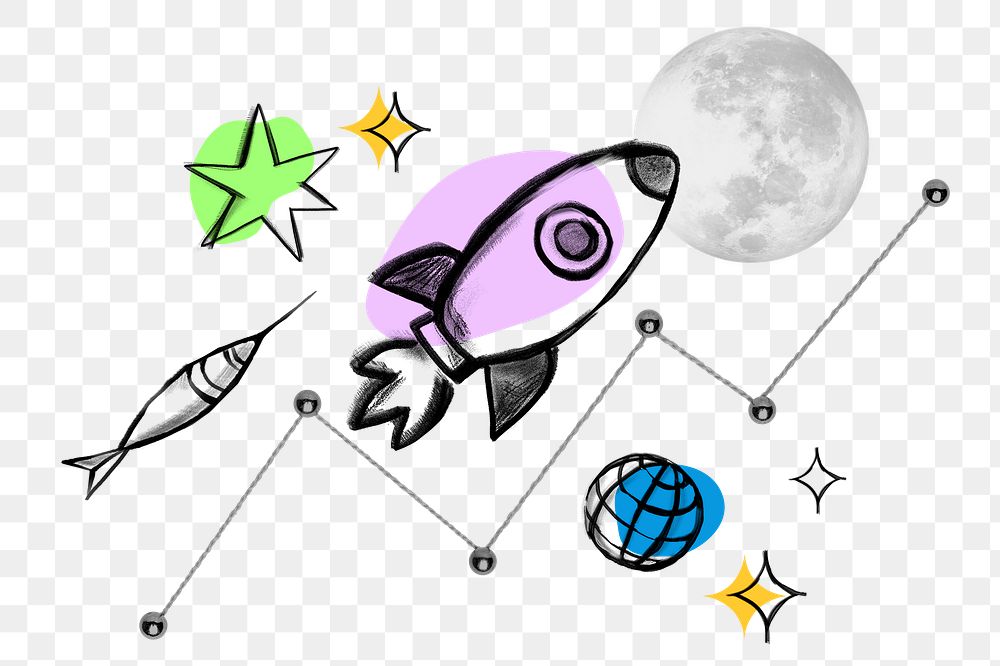 Flying rocket png sticker, startup business doodle, transparent background