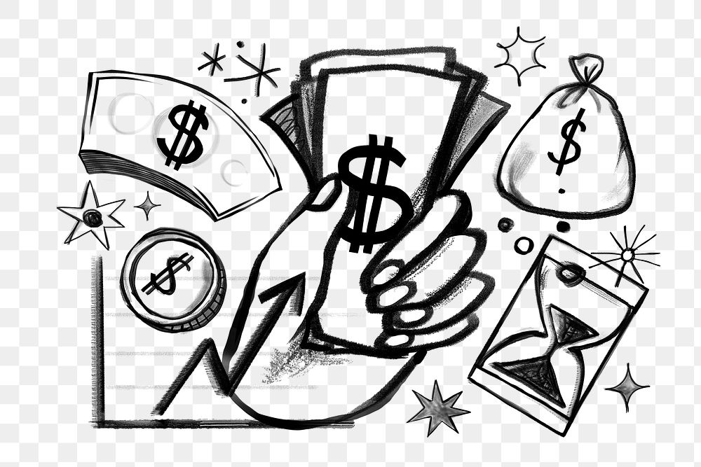 Investor's hand png holding money, business investment doodle, transparent background