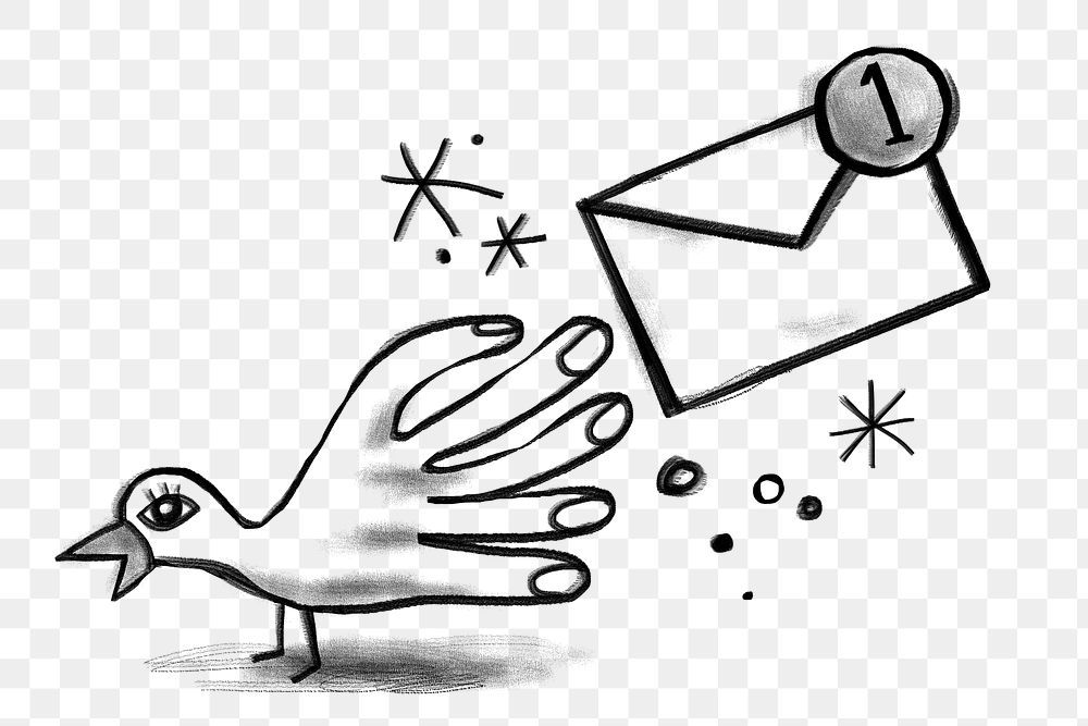 Email sending png sticker, pigeon post doodle, transparent background