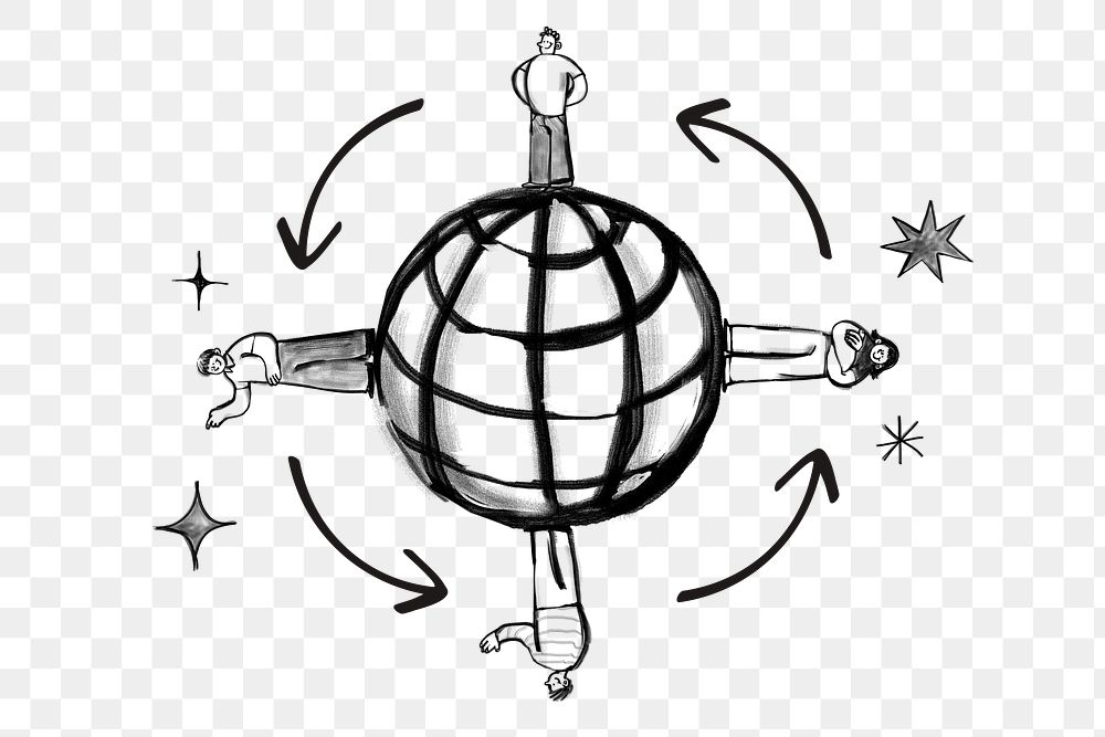 Grid globe png sticker, global connection doodle, transparent background