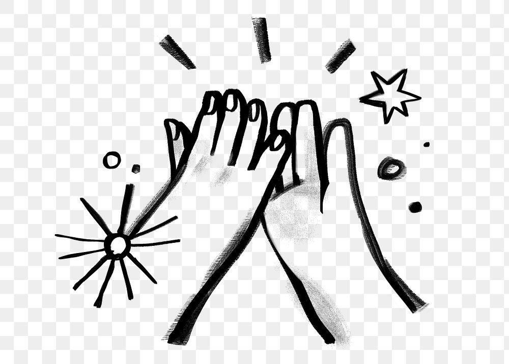 High five hands png, gesture doodle, transparent background