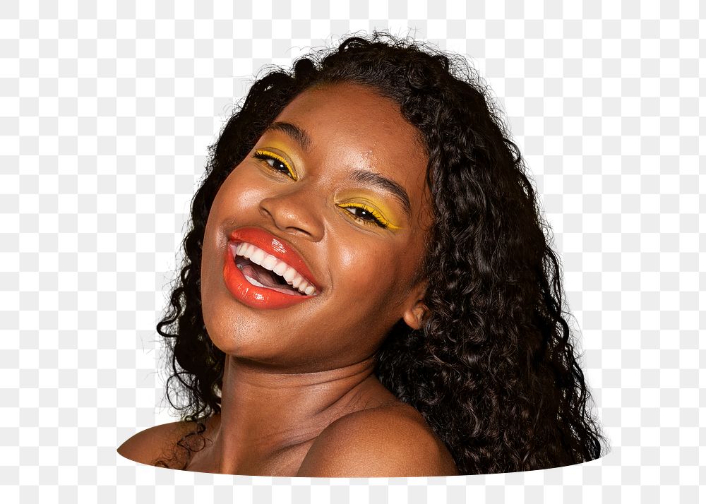 Happy black woman png sticker, transparent background