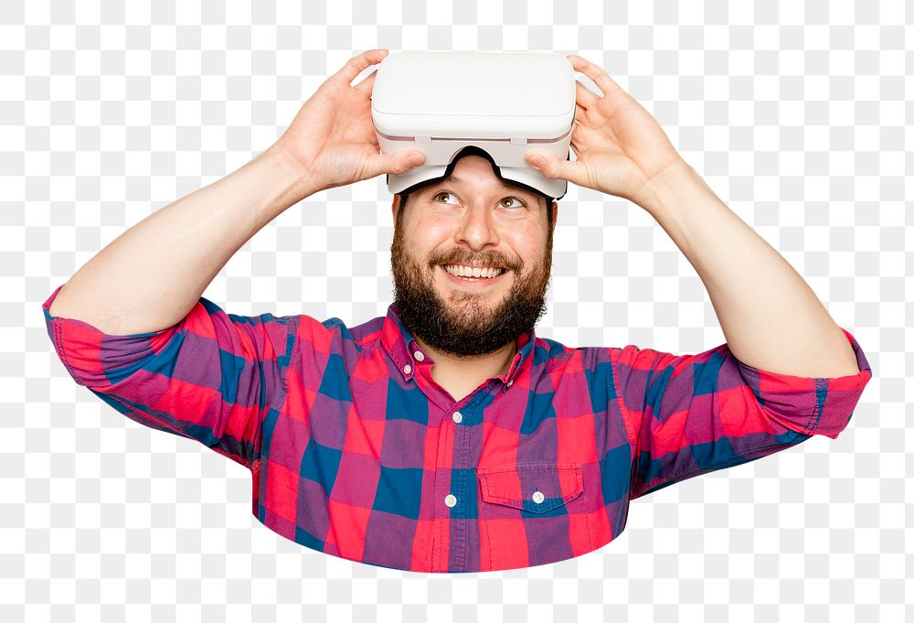 Png man using VR sticker, transparent background
