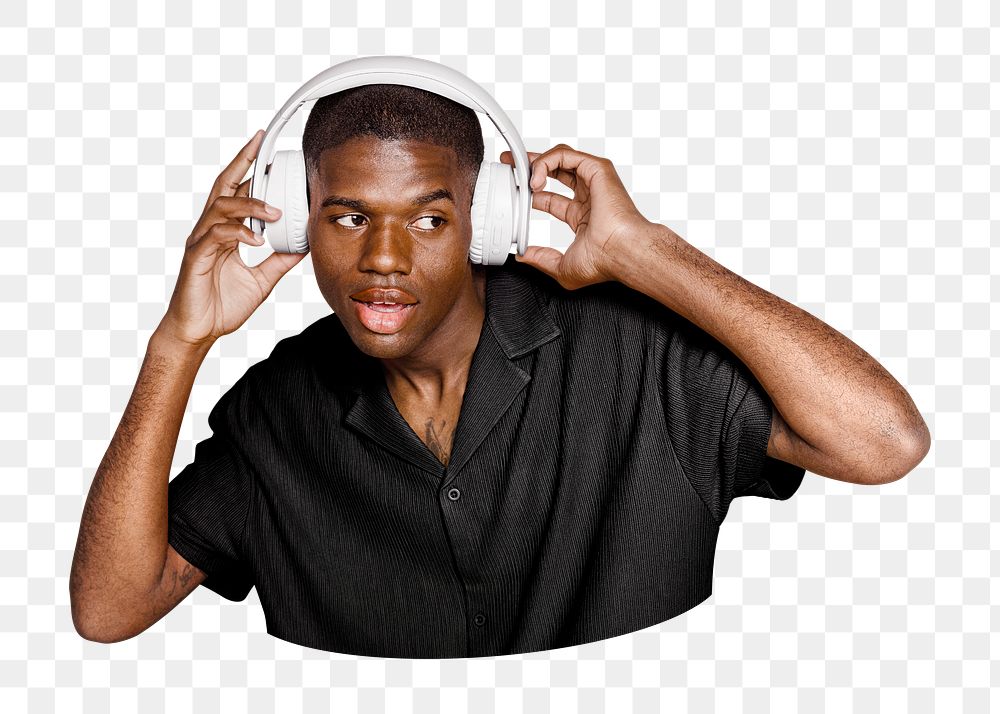 Png African-American man enjoying music sticker, transparent background