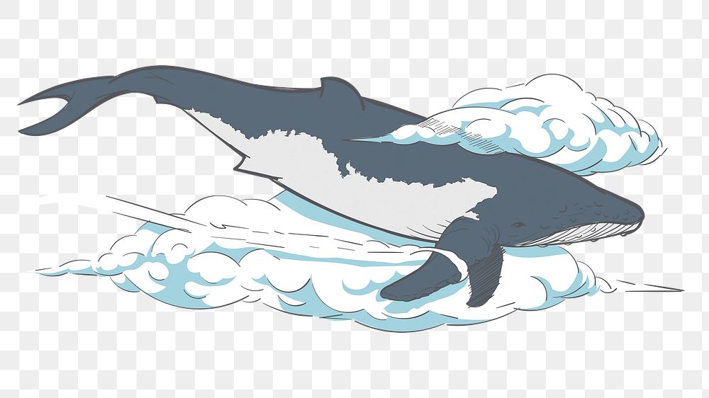 Flying blue whale png sticker, transparent background