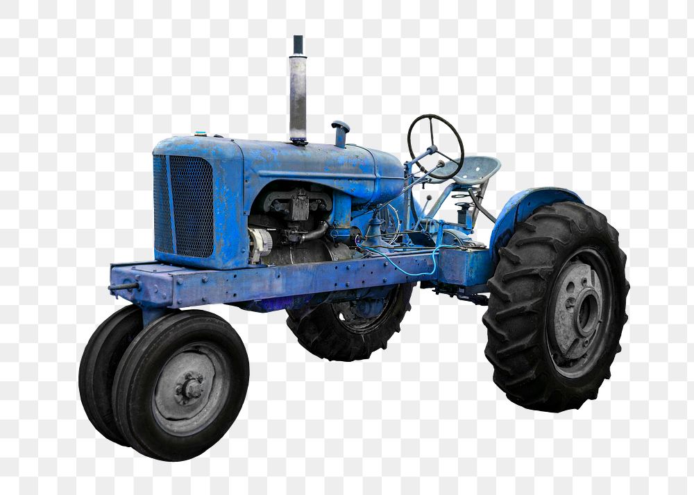 Blue tractor png sticker, transparent background 