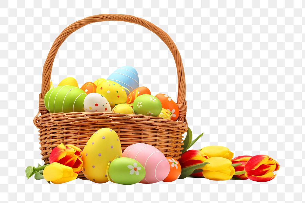 Easter eggs basket png sticker, transparent background