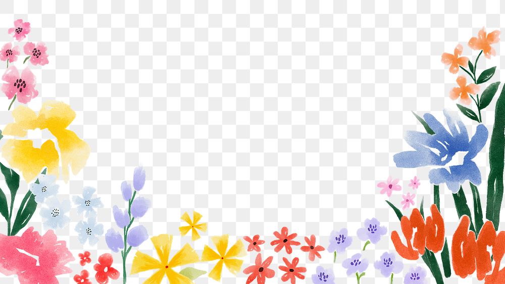 Colorful flower png border sticker, transparent background