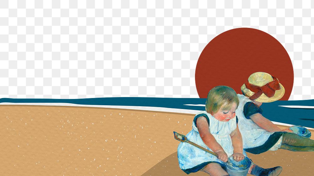 Vintage sandy png beach border, transparent background. Remixed from artworks by Mary Cassatt