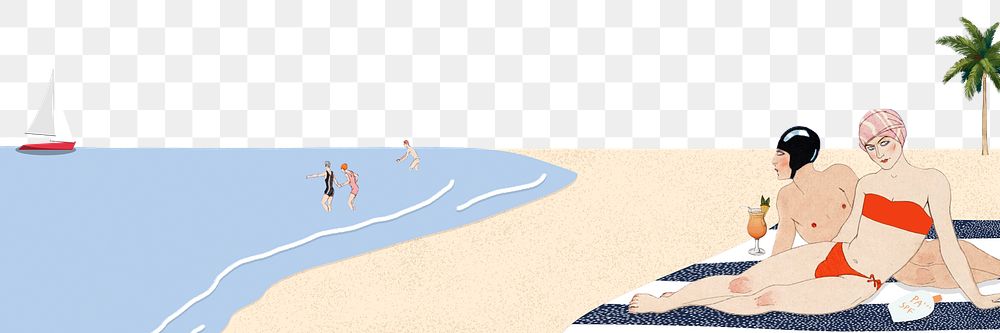 Vintage Summer beach png border, transparent background, remixed from artworks by George Barbier