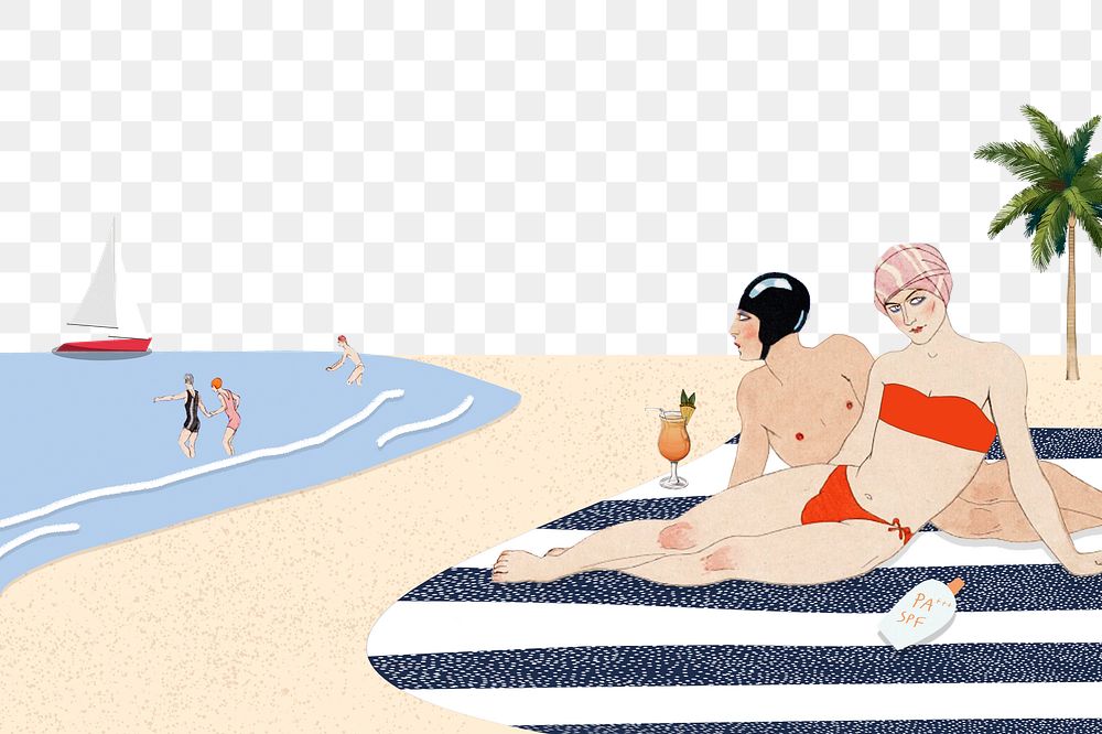 Vintage Summer beach png border, transparent background, remixed from artworks by George Barbier