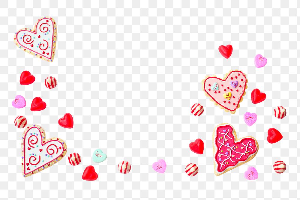 Png heart cookies border sticker, transparent background