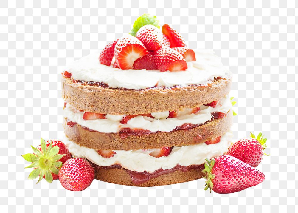 Strawberry layer cake png sticker, transparent background