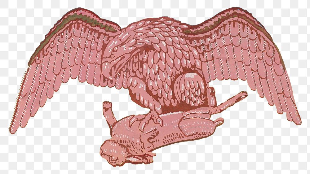 Eagle and Rabbit, pink animal illustration, transparent background.  Remastered by rawpixel