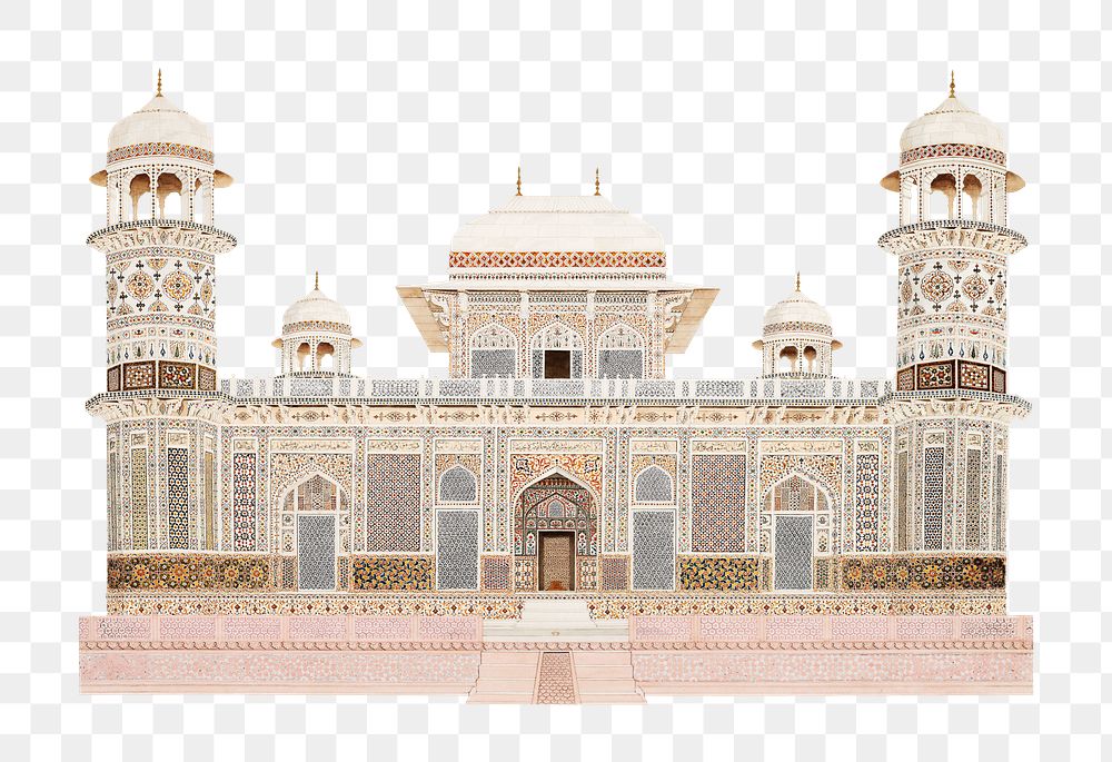 Aesthetic Indian's Itmad-ud-Daula tomb png at transparent background illustration.  Remastered by rawpixel