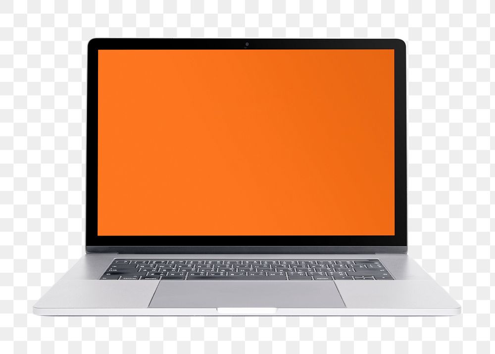 Laptop png orange screen digital device sticker, transparent background