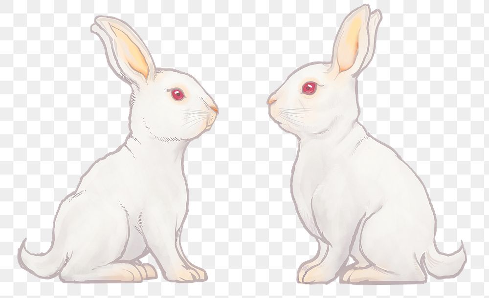 White rabbits png sticker, Easter celebration animal illustration, transparent background