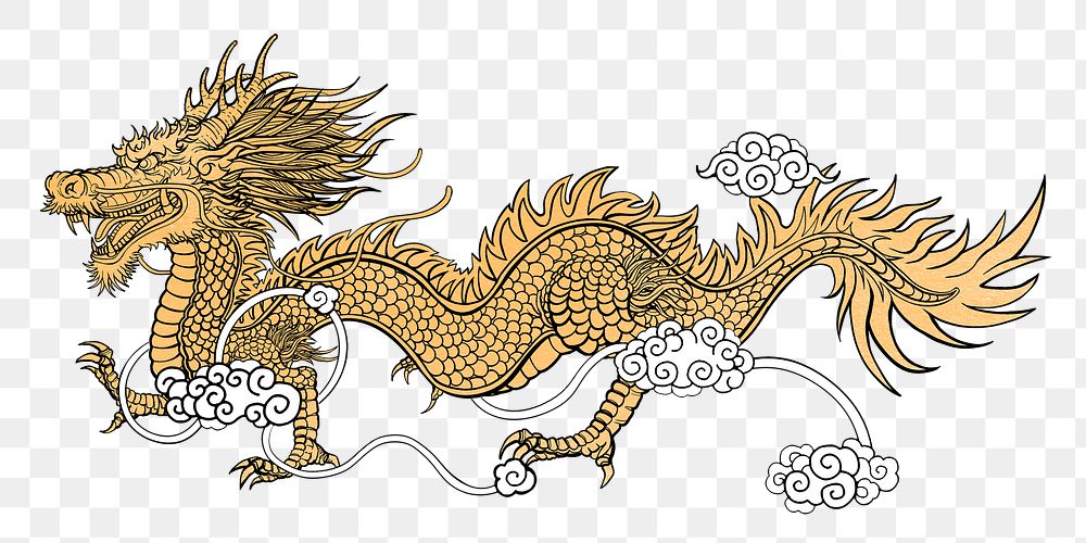 Golden dragon png sticker, Chinese New Year celebration illustration, transparent background