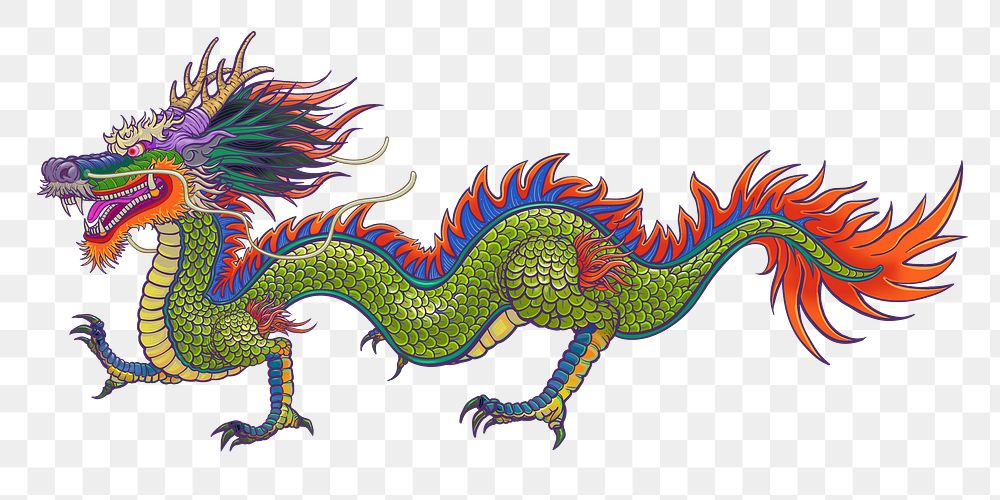 Chinese dragon png sticker, traditional animal illustration, transparent background