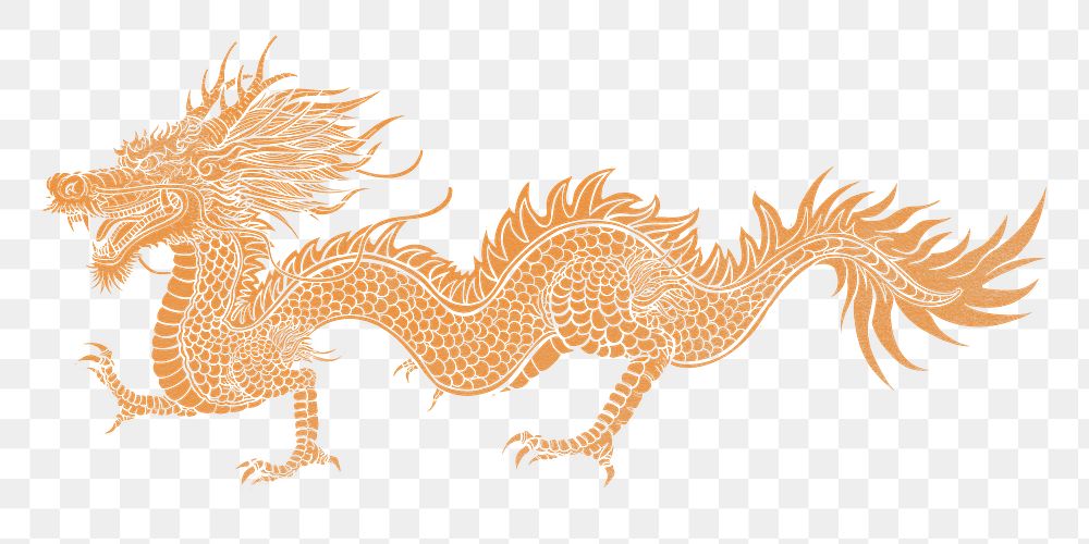 Golden dragon png sticker, traditional Chinese animal illustration, transparent background