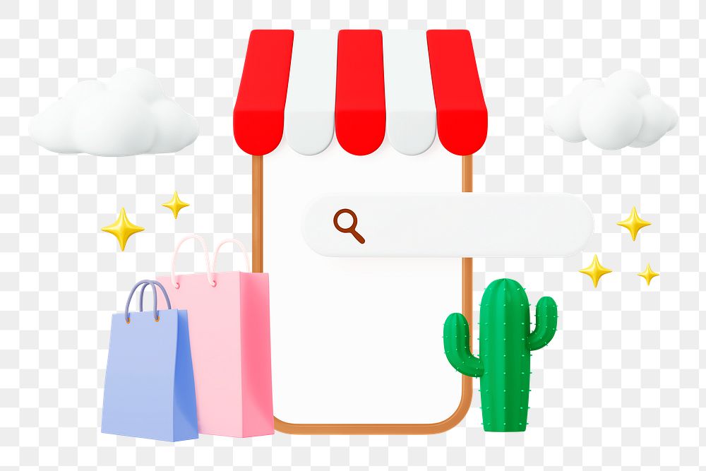 Online store png smartphone, 3D shopping illustration on transparent background