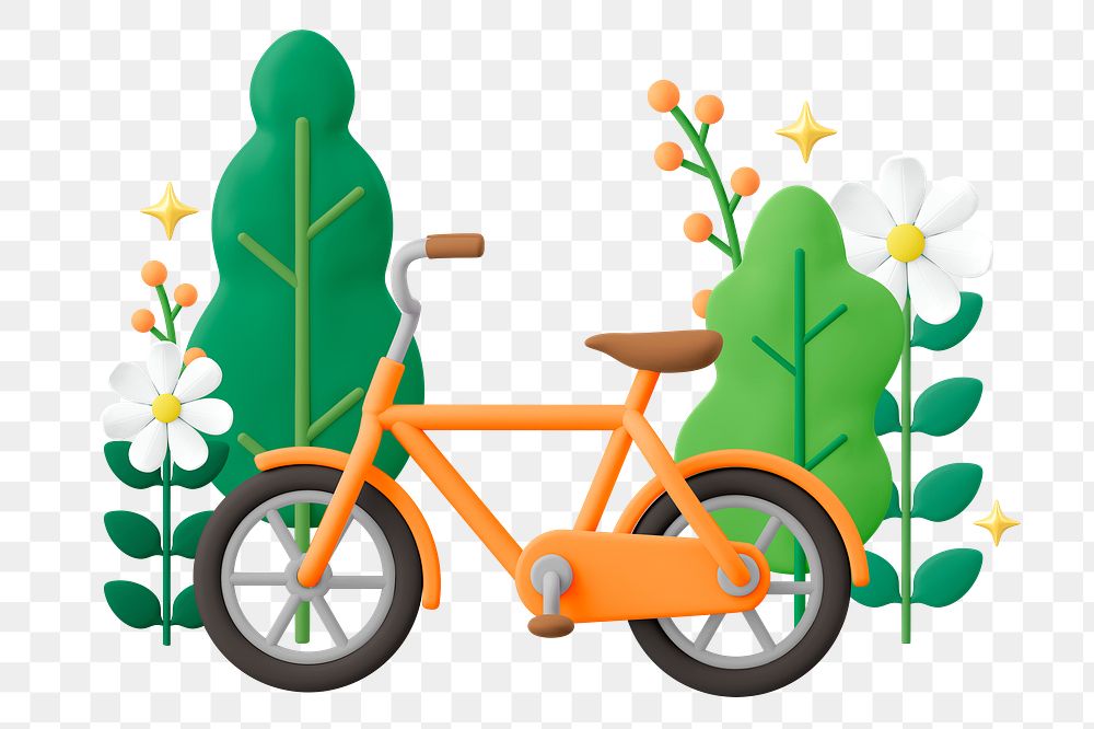 3D bicycle png in garden, vehicle illustration on transparent background