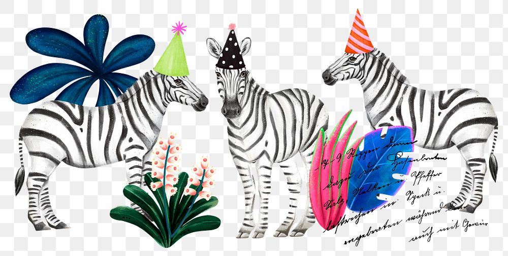 Zebras wildlife png sticker, cute animal illustration, transparent background
