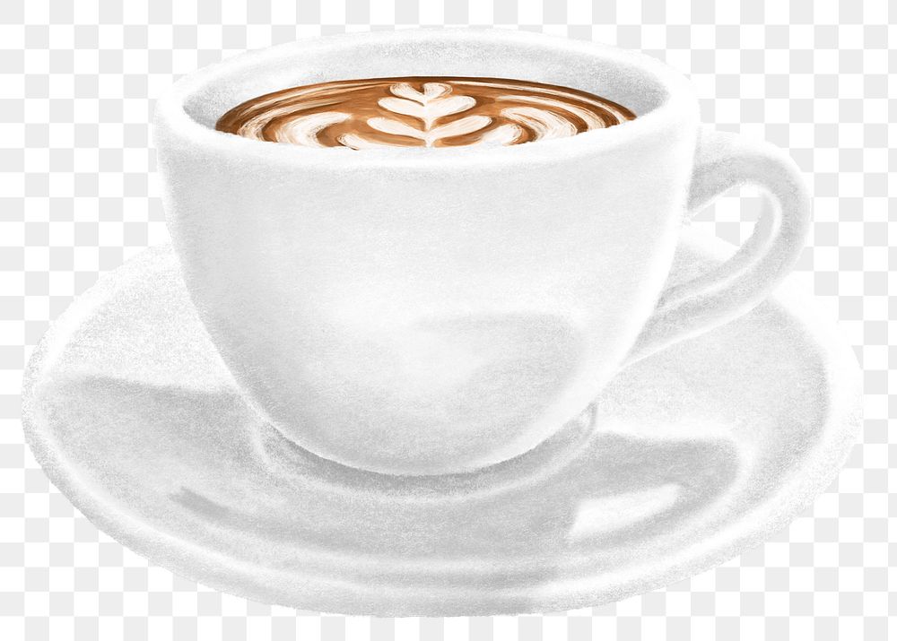 Latte art png sticker, hot coffee drinks illustration, transparent background
