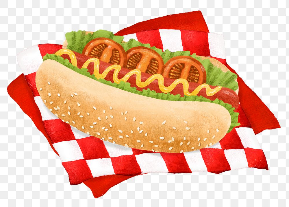 Hot dog basket png sticker, fast food illustration, transparent background