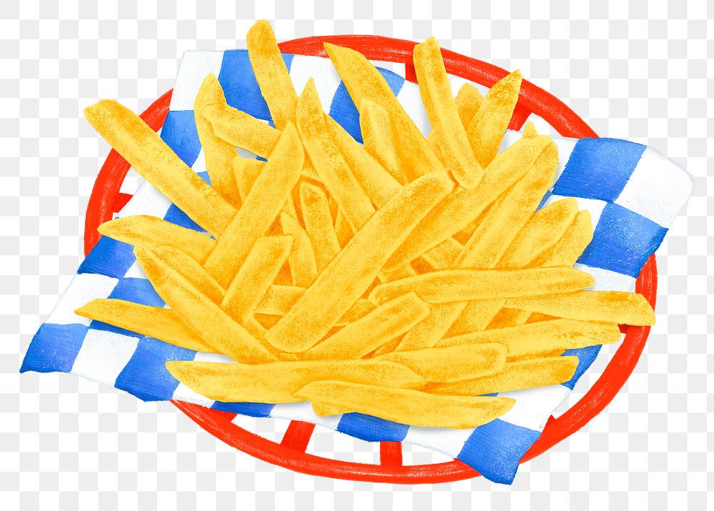 French fries basket png sticker, fast food illustraiton, transparent background