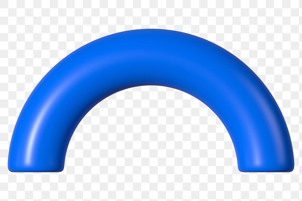 3D blue half torus clip art, transparent background