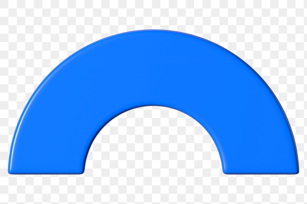 3D blue half torus clip art, transparent background
