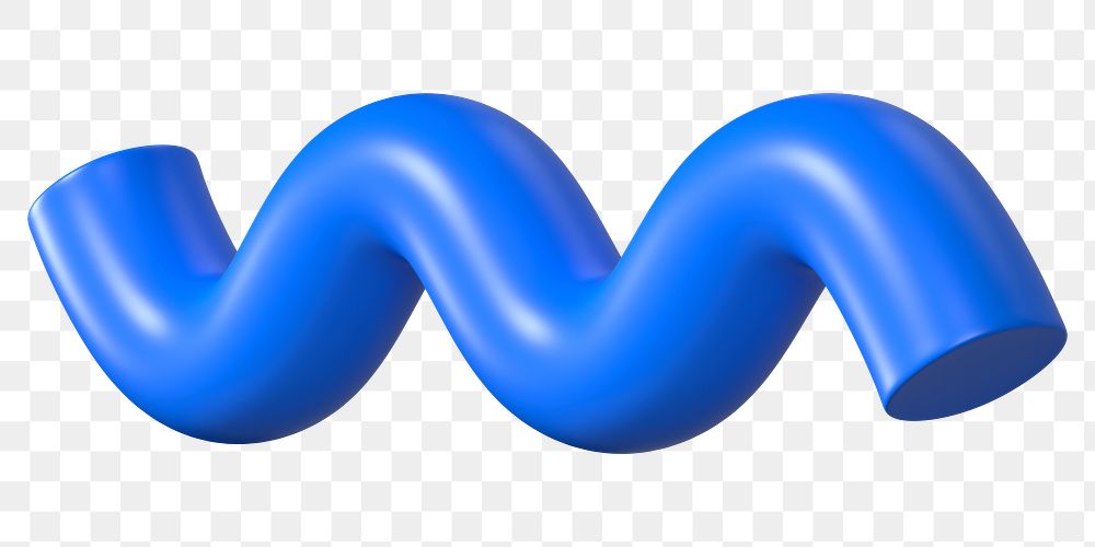 3D blue squiggle png, wavy shape clipart, transparent background