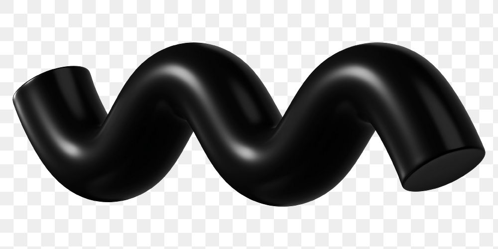3D black squiggle png, wavy shape clipart, transparent background