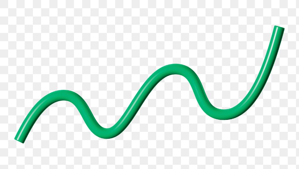 3D green squiggle png, wavy shape clipart, transparent background