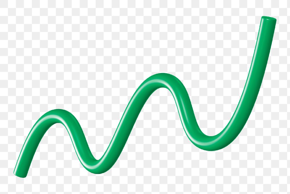 3D green squiggle png, wavy shape clipart, transparent background