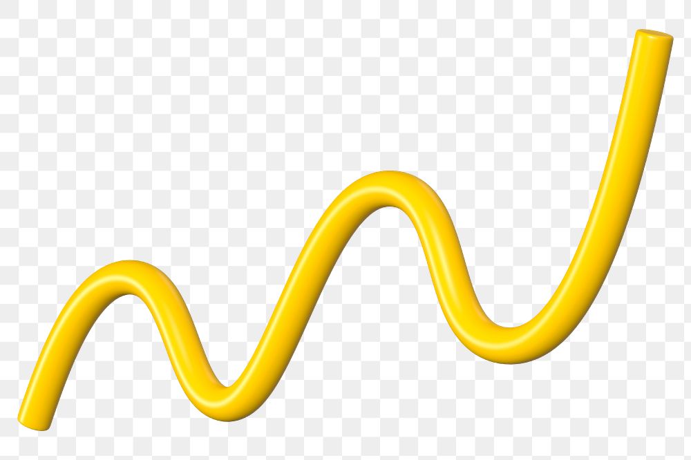 3D yellow squiggle png, wavy shape clipart, transparent background