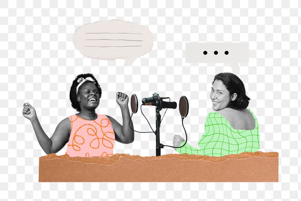 Women's png podcast sticker, entertainment remix, transparent background