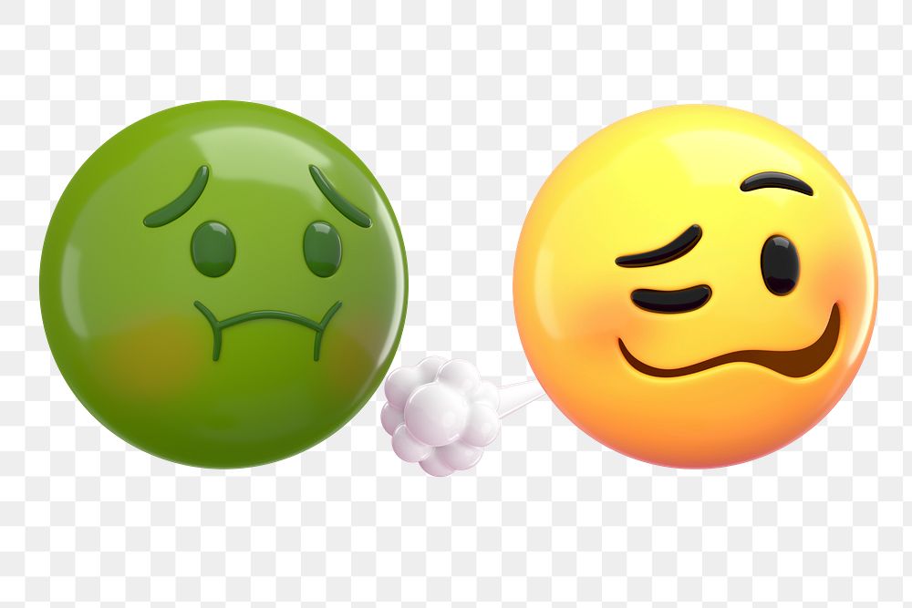 3D emoticons png nauseated & tired faces sticker, transparent background