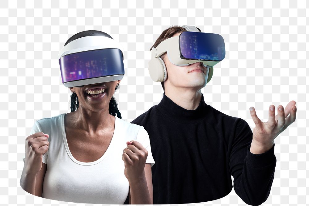 People wearing VR png sticker, entertainment technology, transparent background