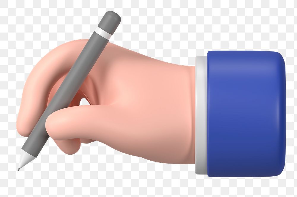 Businessman's hand png holding pencil, 3D illustration, transparent background