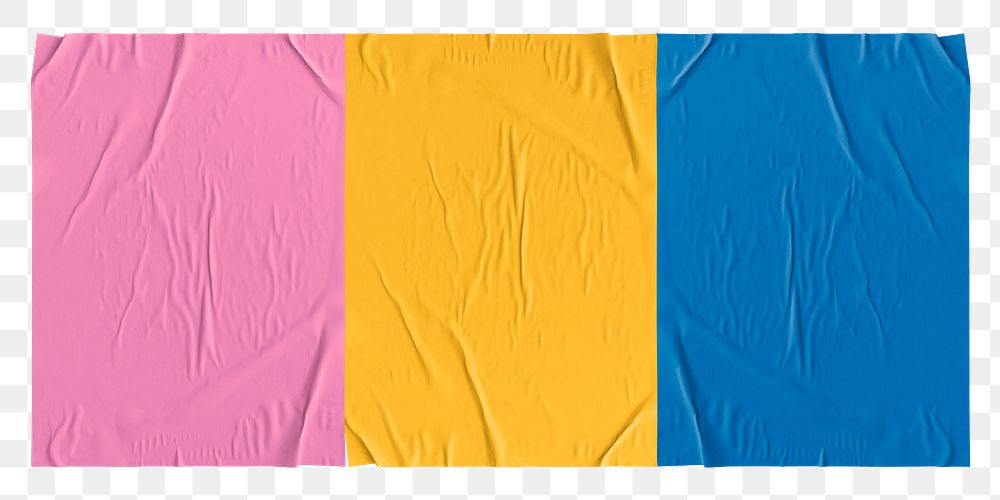 Wrinkled posters png, colorful sticker, transparent background