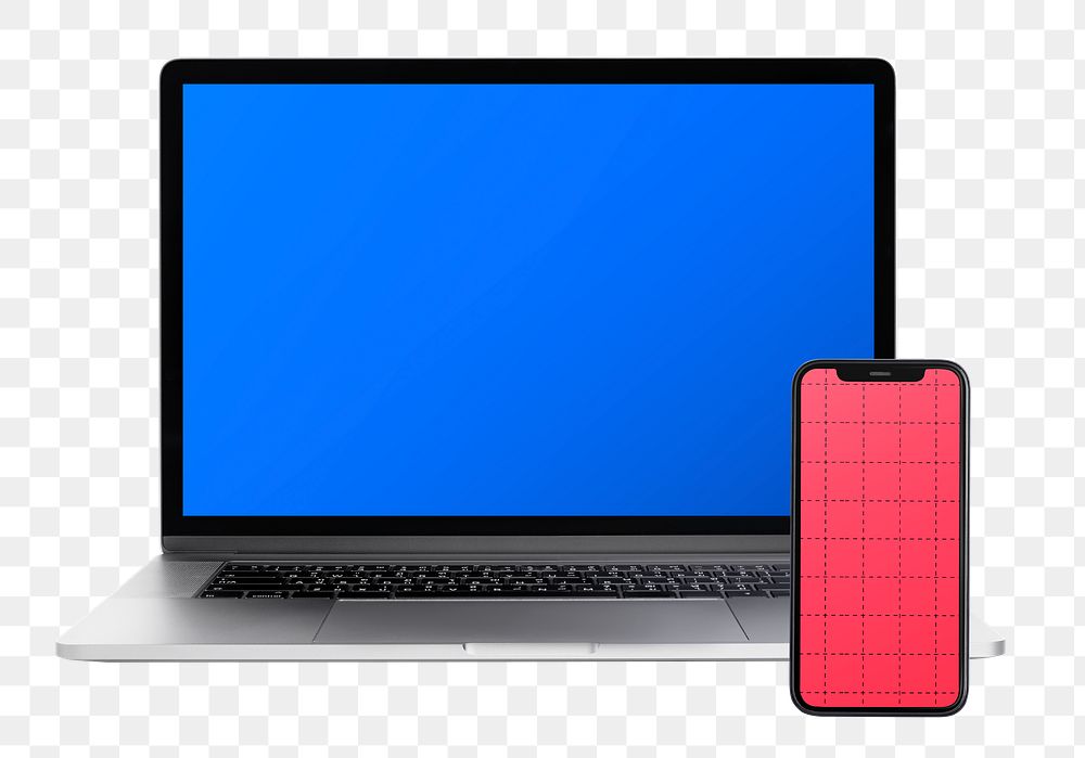 Digital device png, blank laptop and phone screens, transparent background