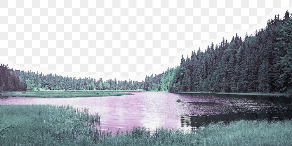 Forest lake border png sticker, transparent background