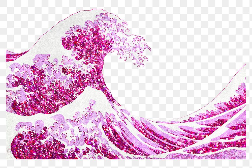 Hokusai's pink Japanese wave png, transparent background. Remixed by rawpixel