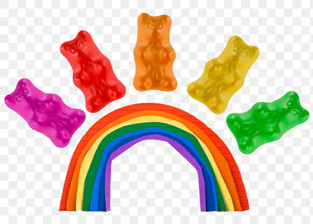 Gummy bears png sticker, rainbow design, transparent background