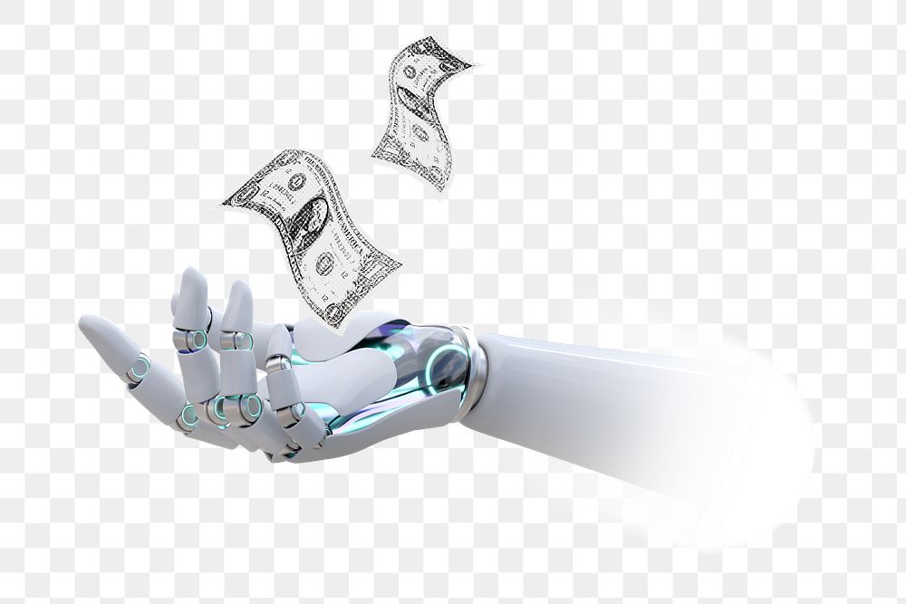Financial robot png sticker, futuristic technology remix, transparent background
