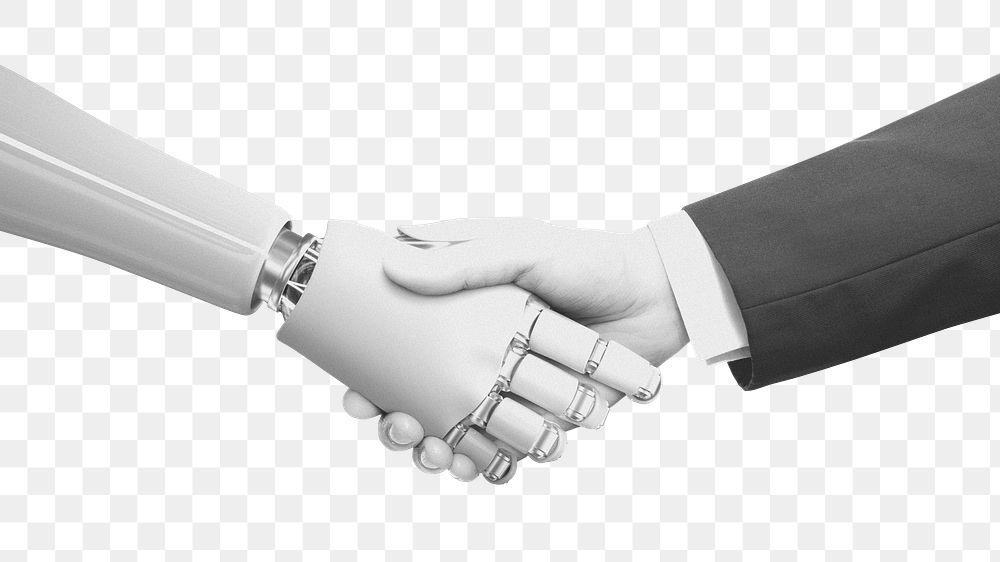 Robot shaking hands png businessman, transparent background